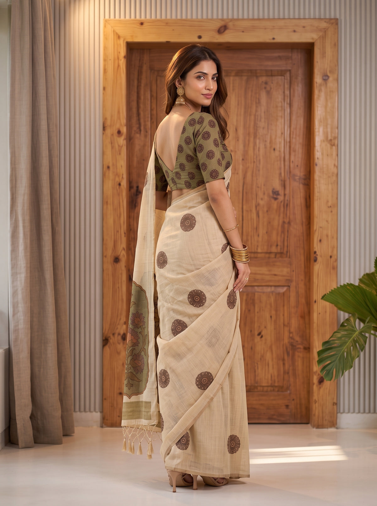 MIMOSA Olive Banarasi Saree — pose 7 styling detail