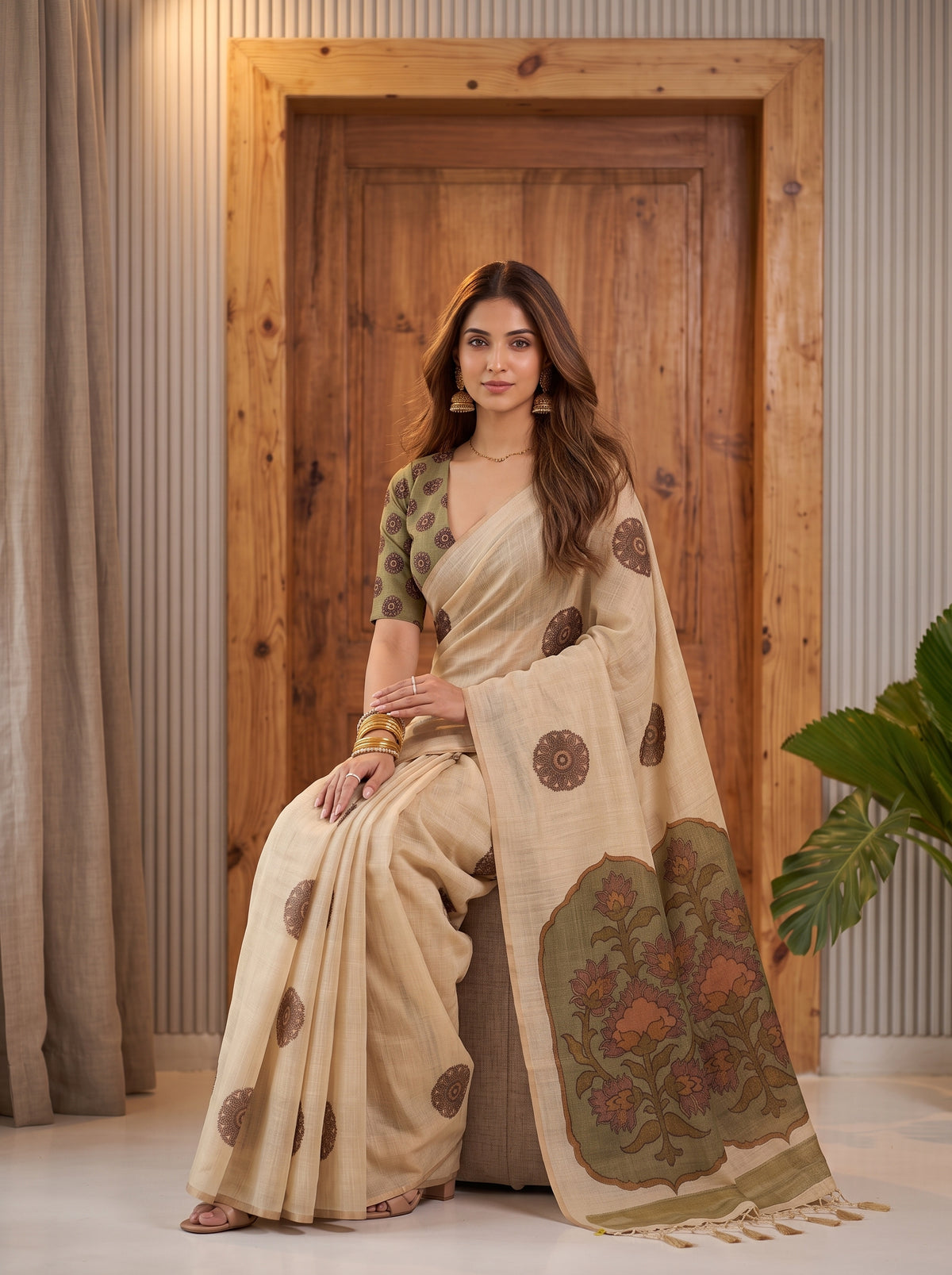 MIMOSA Olive Banarasi Saree — pose 8 styling detail