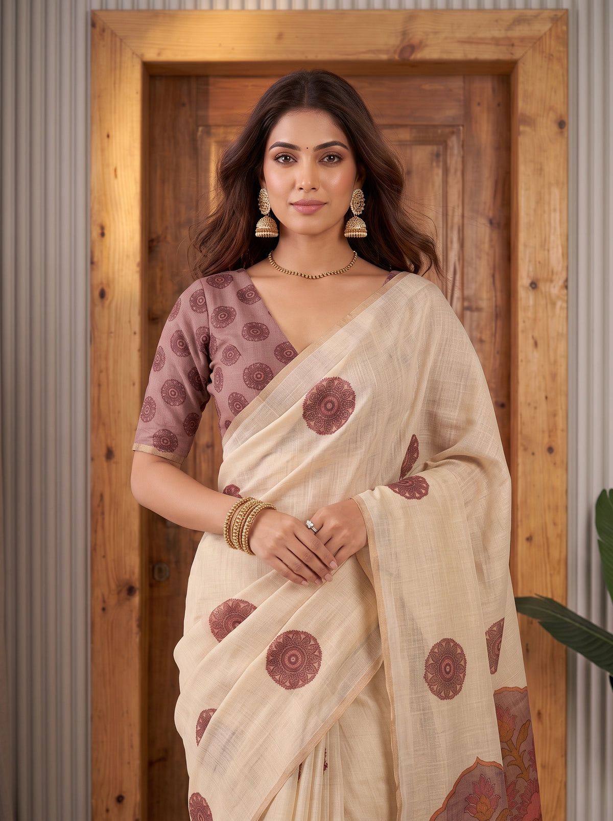 MIMOSA Pink Banarasi Saree — pose 10 styling detail