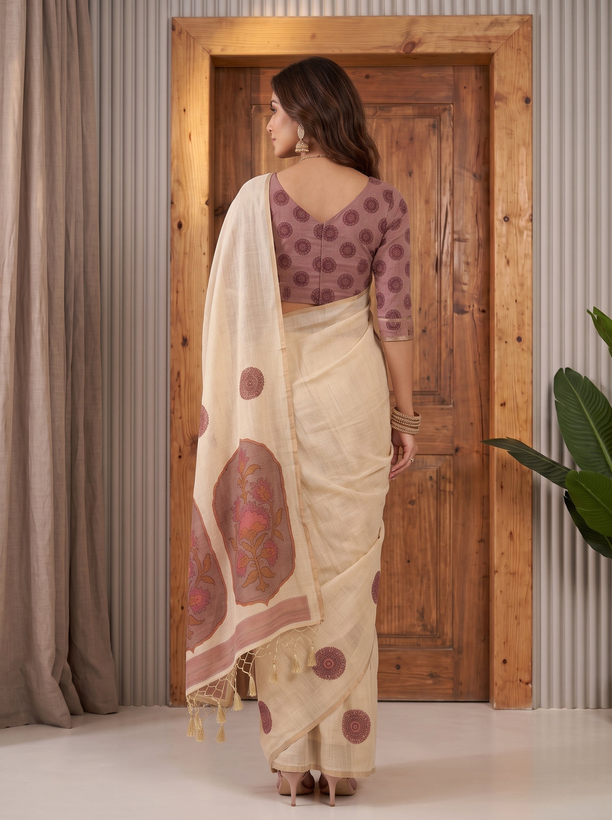 MIMOSA Pink Banarasi Saree — pose 2 styling detail
