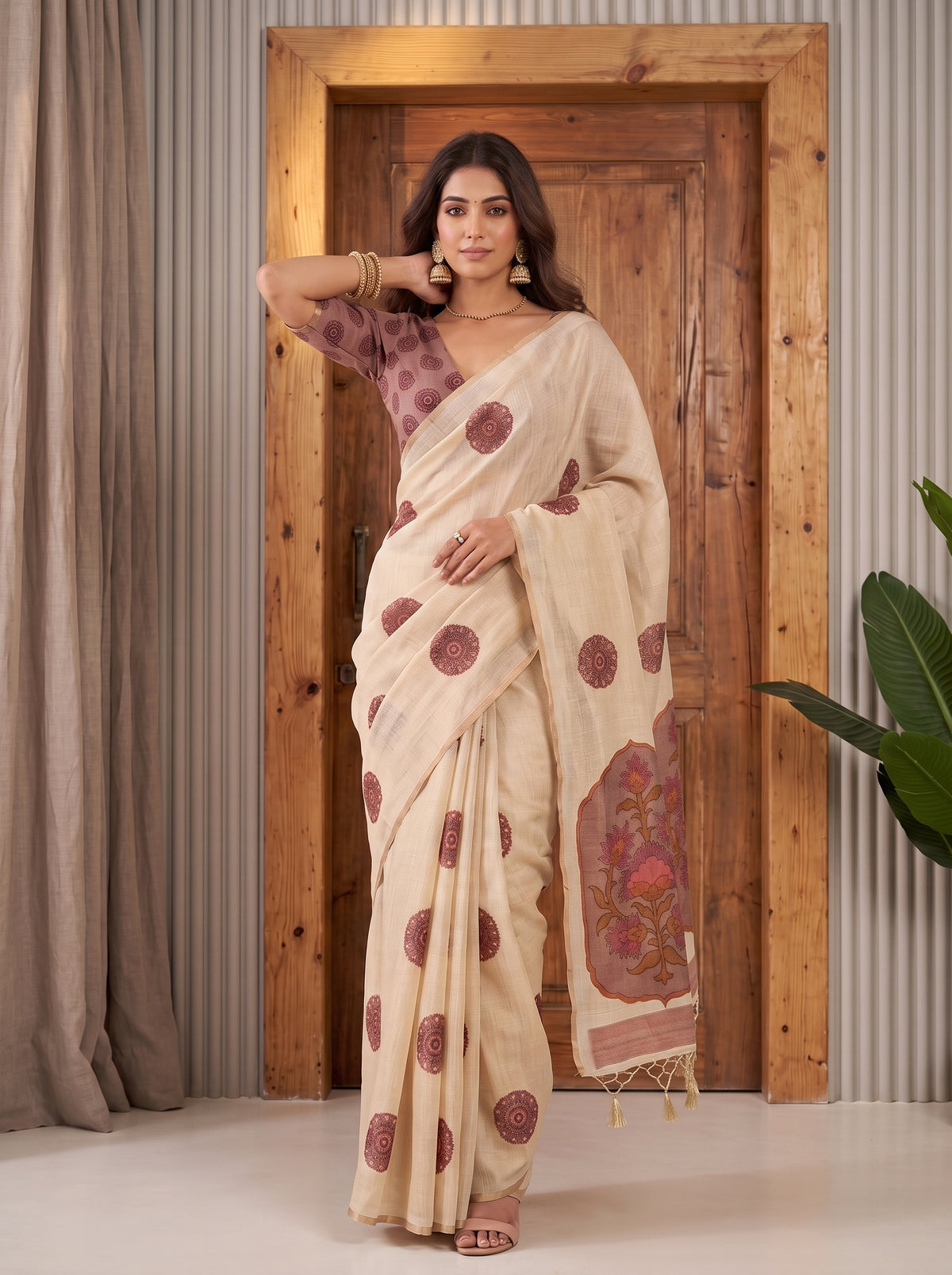 MIMOSA Pink Banarasi Saree — pose 4 styling detail