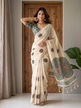 MIMOSA Sapphire Banarasi Saree — front view on mannequin