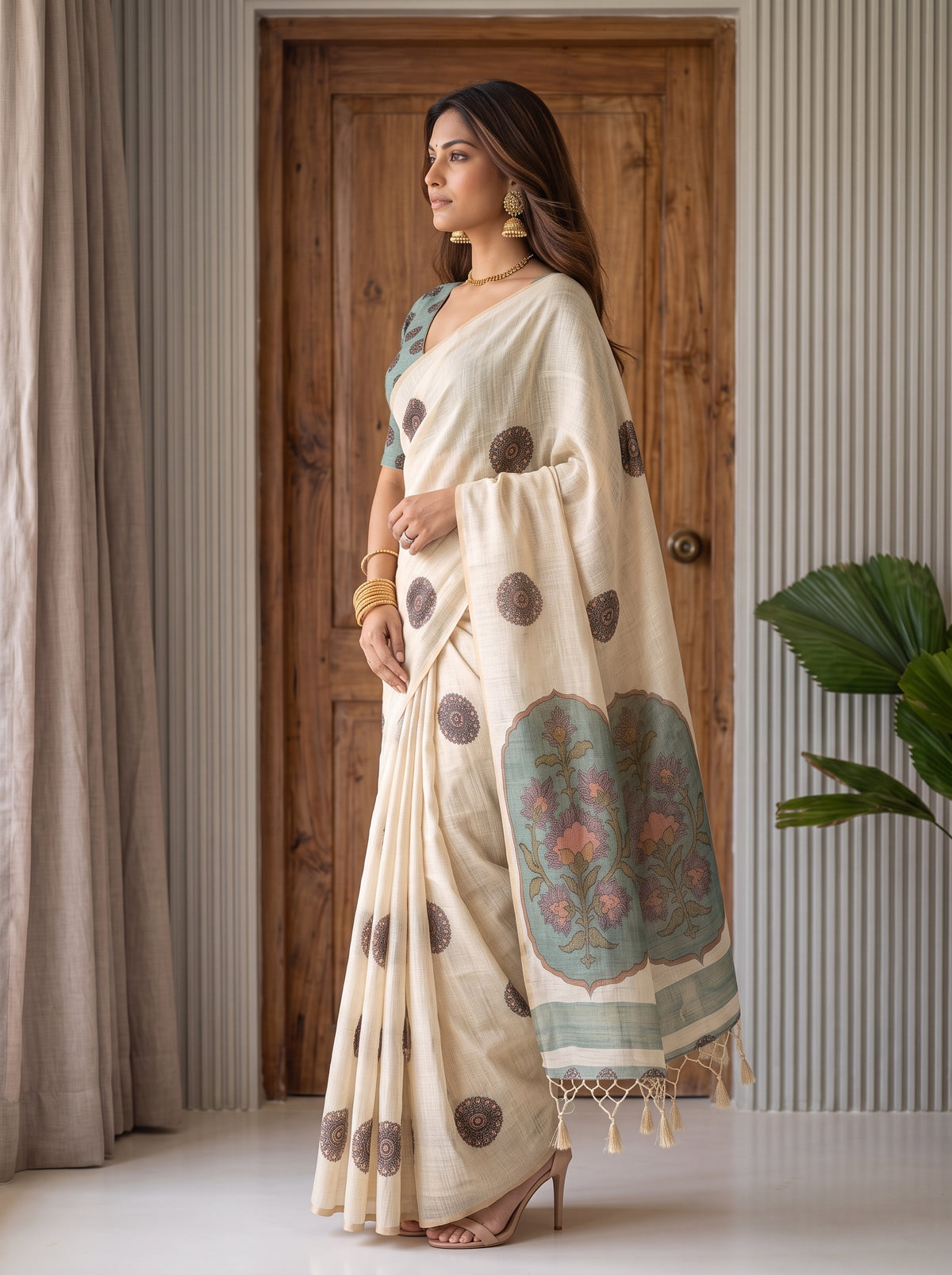 MIMOSA Sapphire Banarasi Saree — pose 3 styling detail