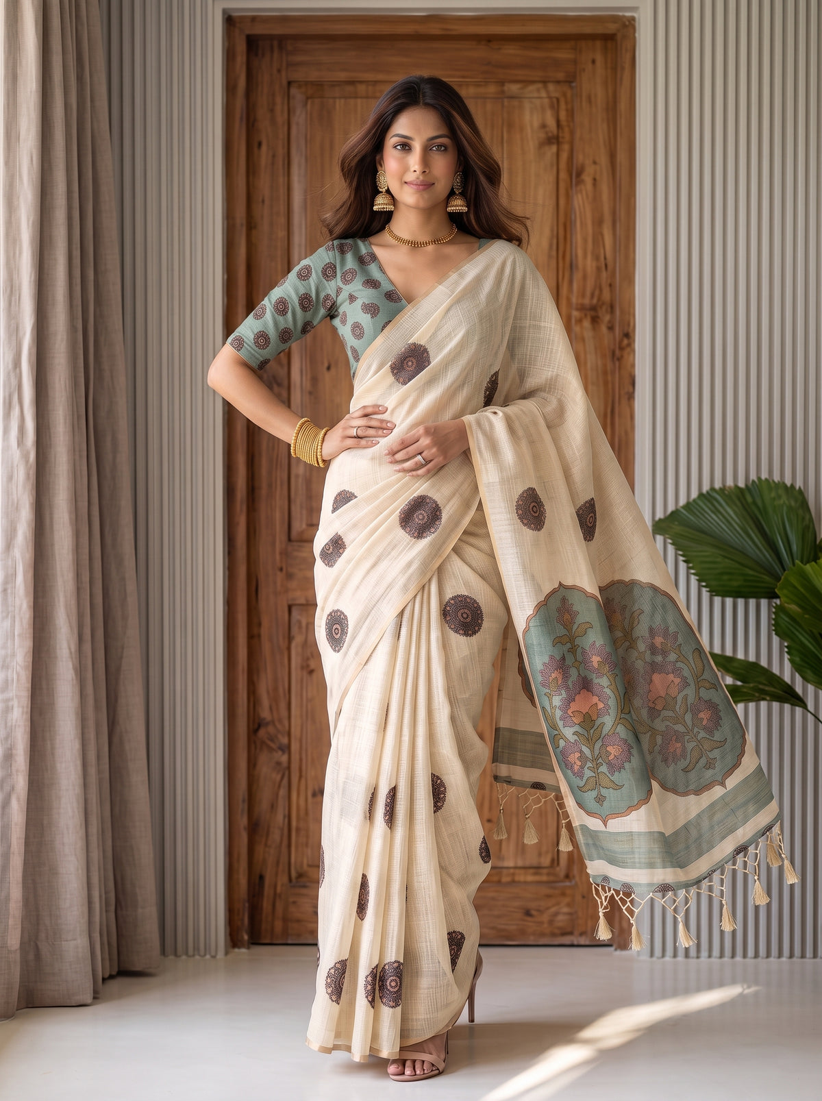 MIMOSA Sapphire Banarasi Saree — pose 4 styling detail