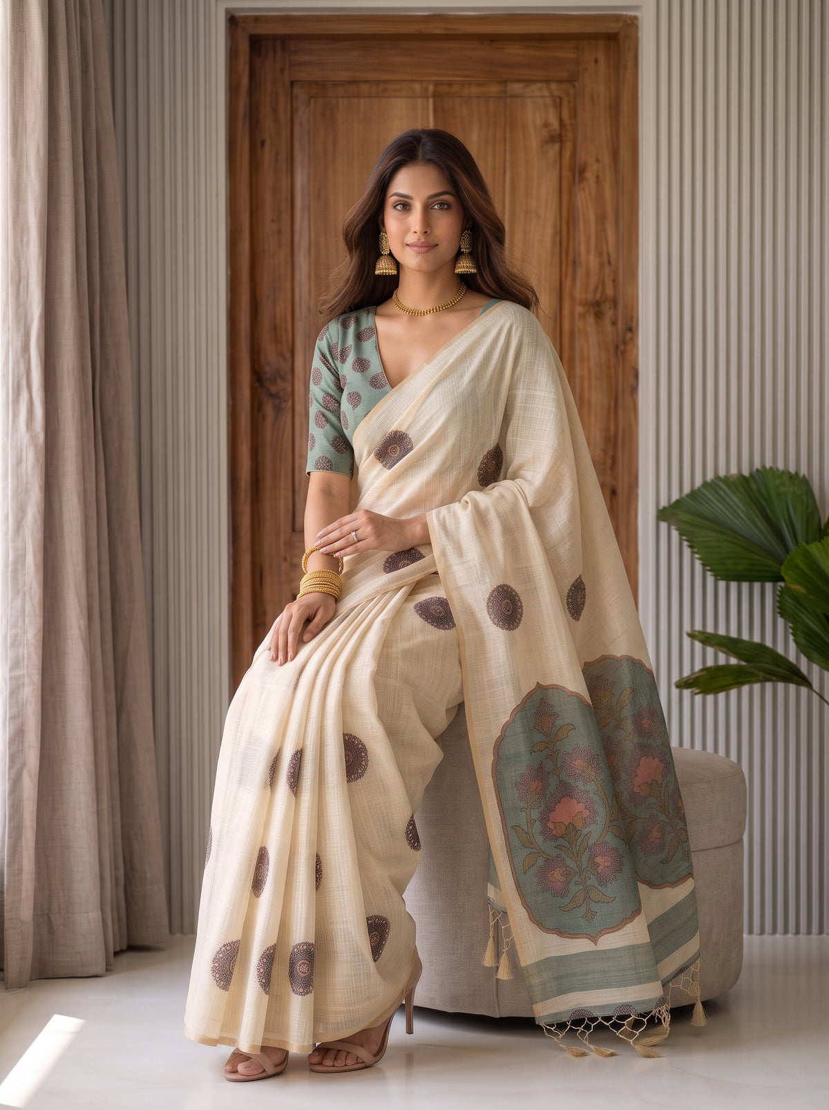 MIMOSA Sapphire Banarasi Saree — pose 8 styling detail