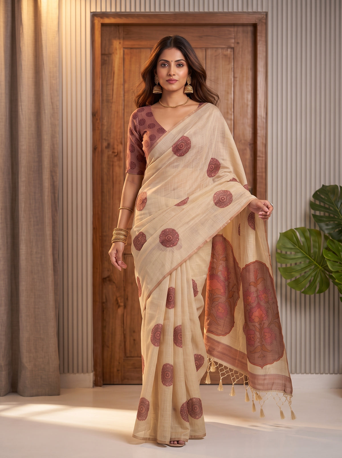 MIMOSA Strawberry Banarasi Saree — pose 6 styling detail