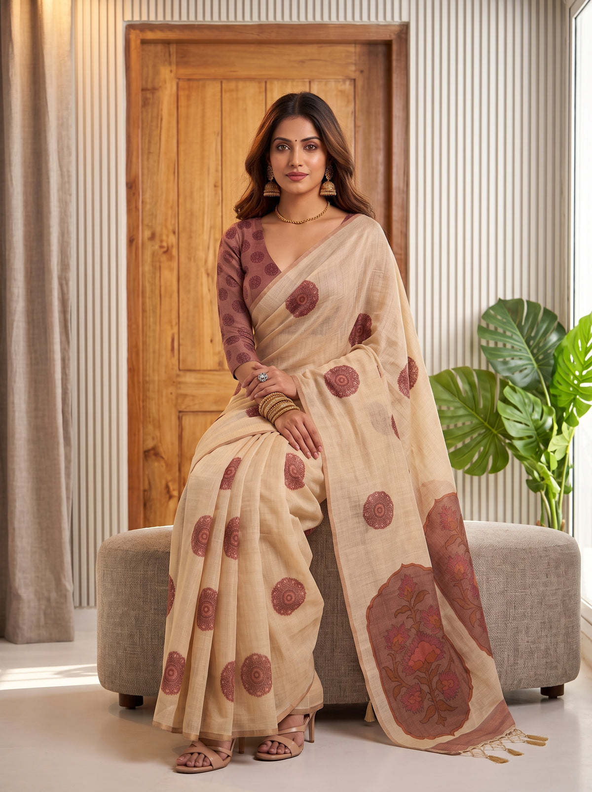 MIMOSA Strawberry Banarasi Saree — pose 8 styling detail