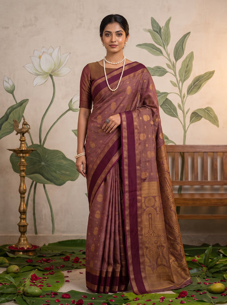 MIMOSA Jamun Banarasi Saree — front view on mannequin