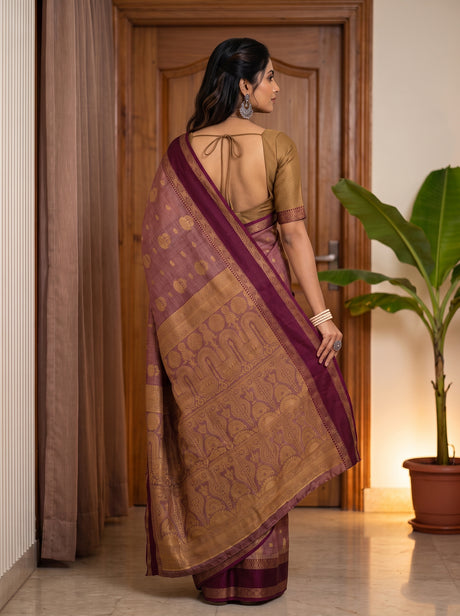 MIMOSA Jamun Banarasi Saree — pose 2 styling detail