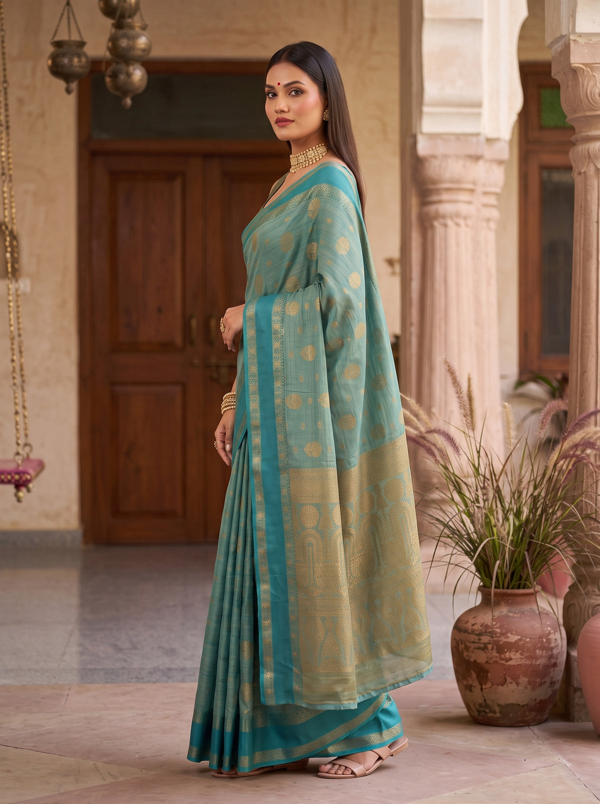 MIMOSA Sapphire Banarasi Saree — pose 5 styling detail