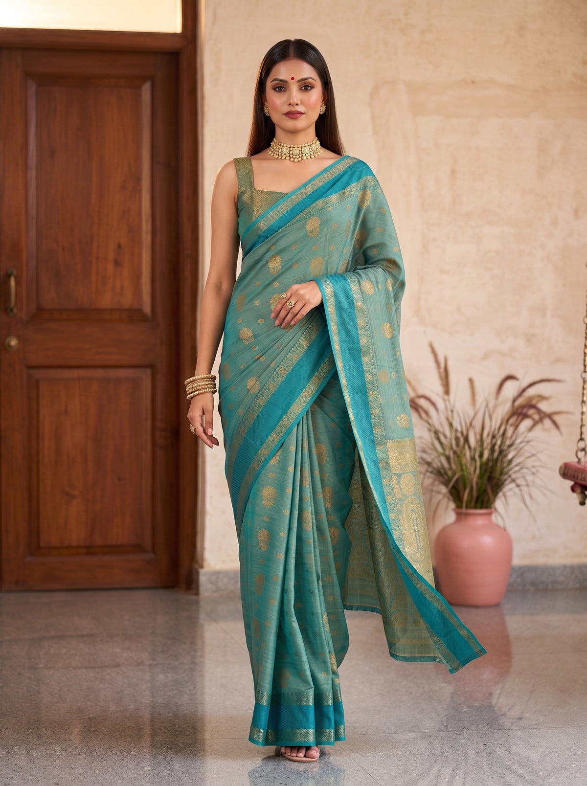 MIMOSA Sapphire Banarasi Saree — pose 6 styling detail