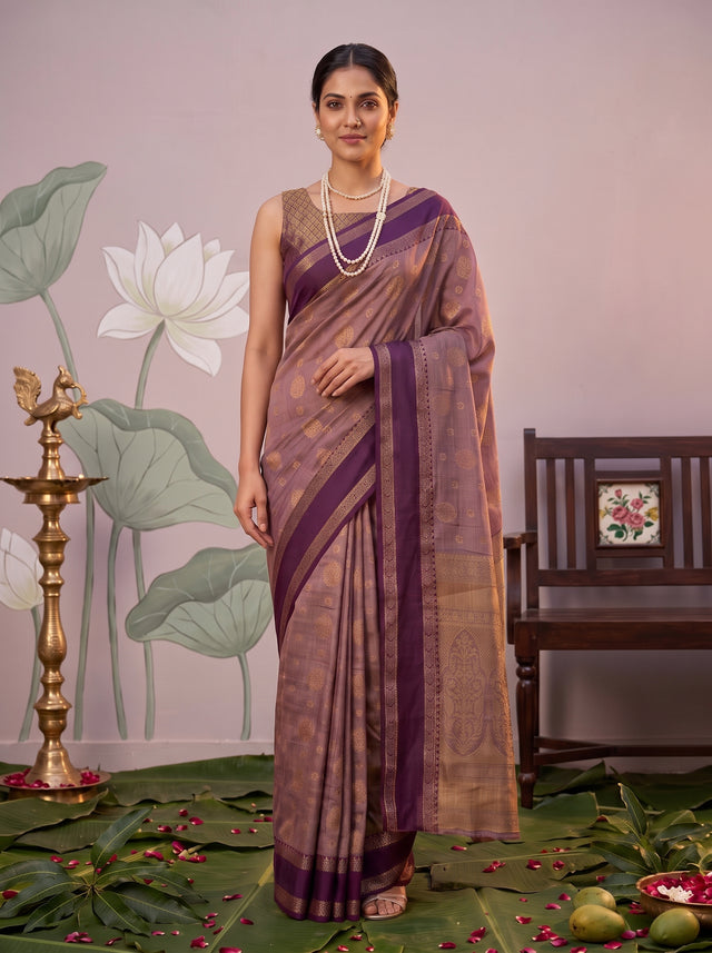 MIMOSA Jamun Banarasi Saree — front view on mannequin