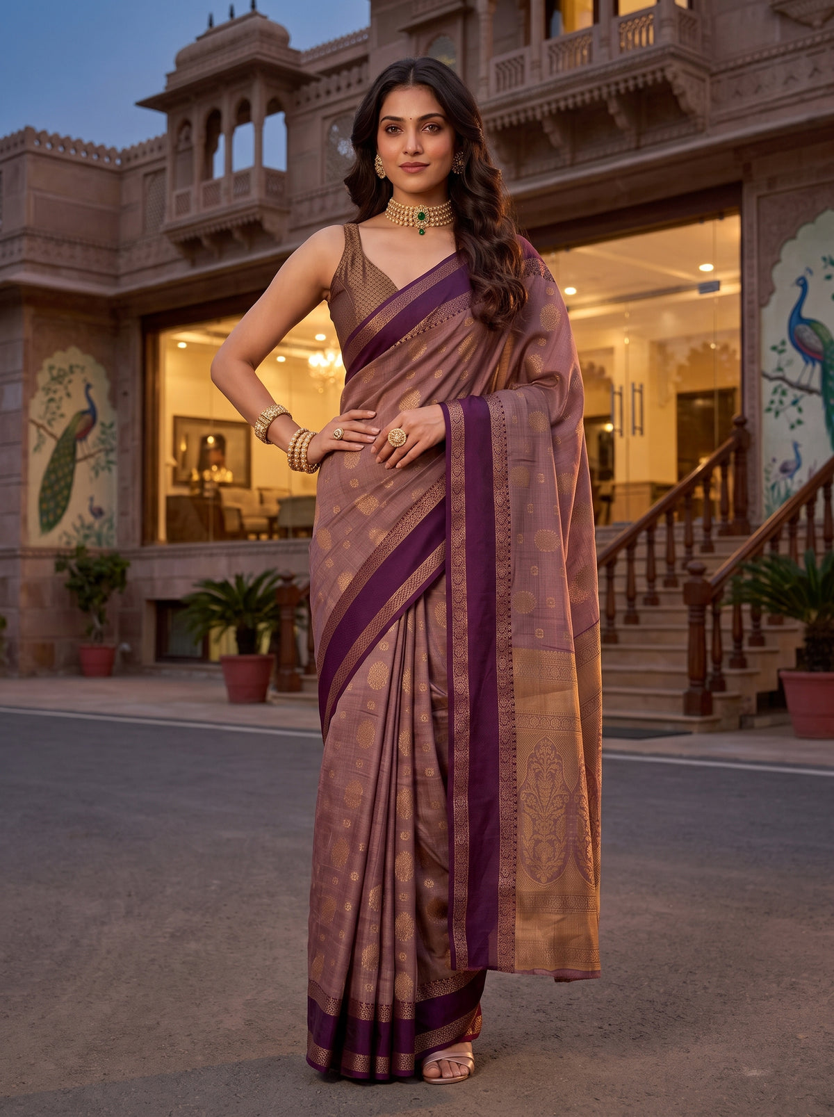 MIMOSA Jamun Banarasi Saree — pose 4 styling detail