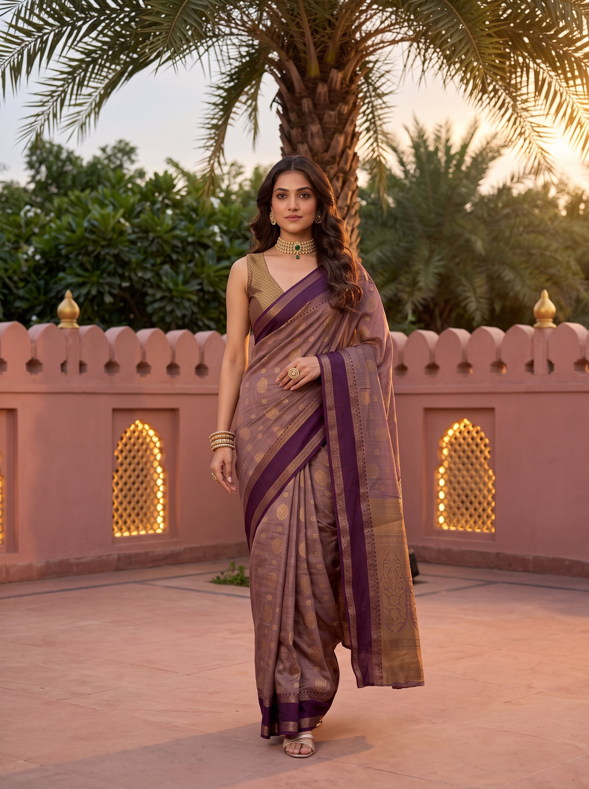 MIMOSA Jamun Banarasi Saree — pose 6 styling detail
