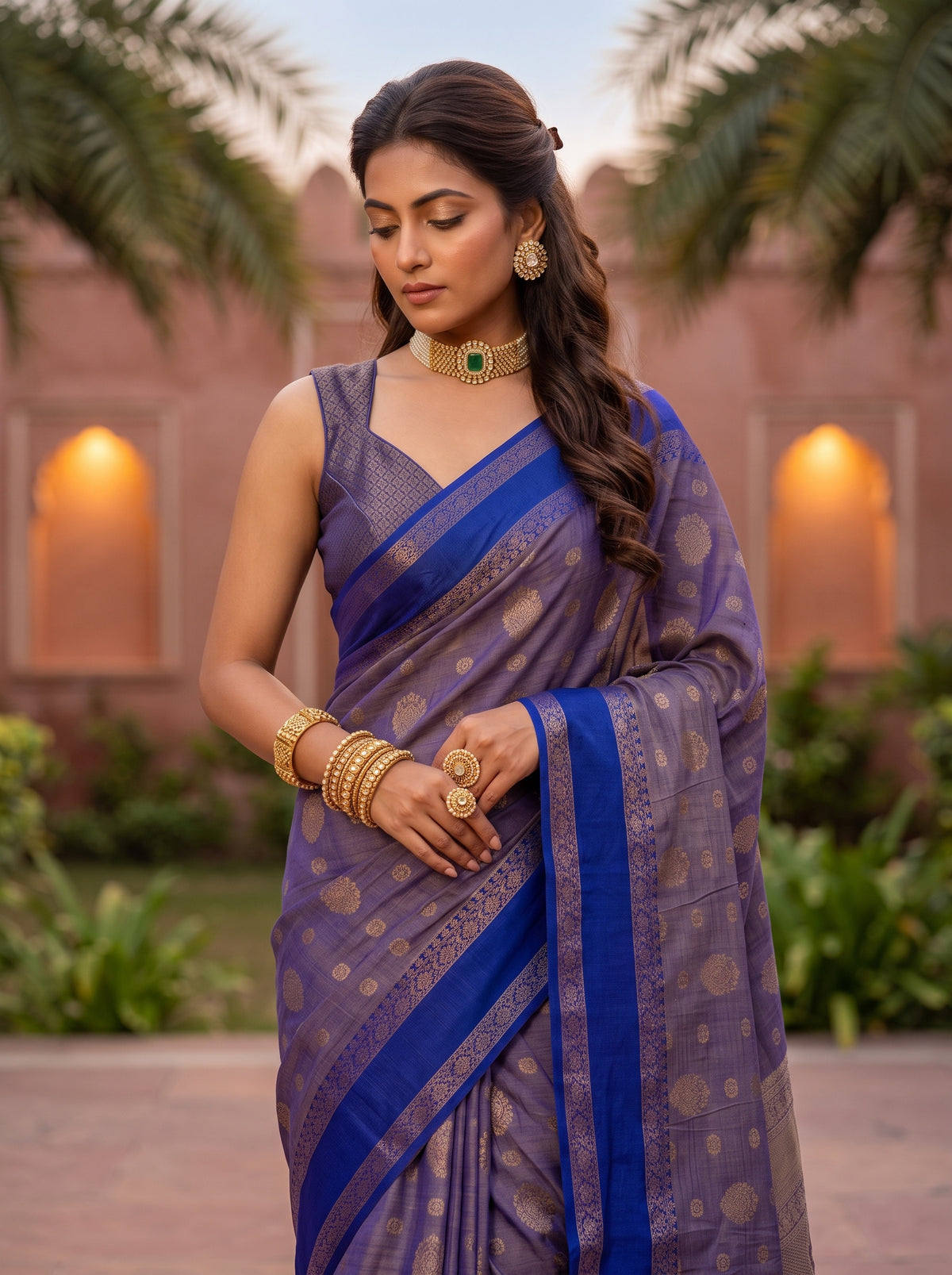 MIMOSA Royal Blue Banarasi Saree — pose 10 styling detail