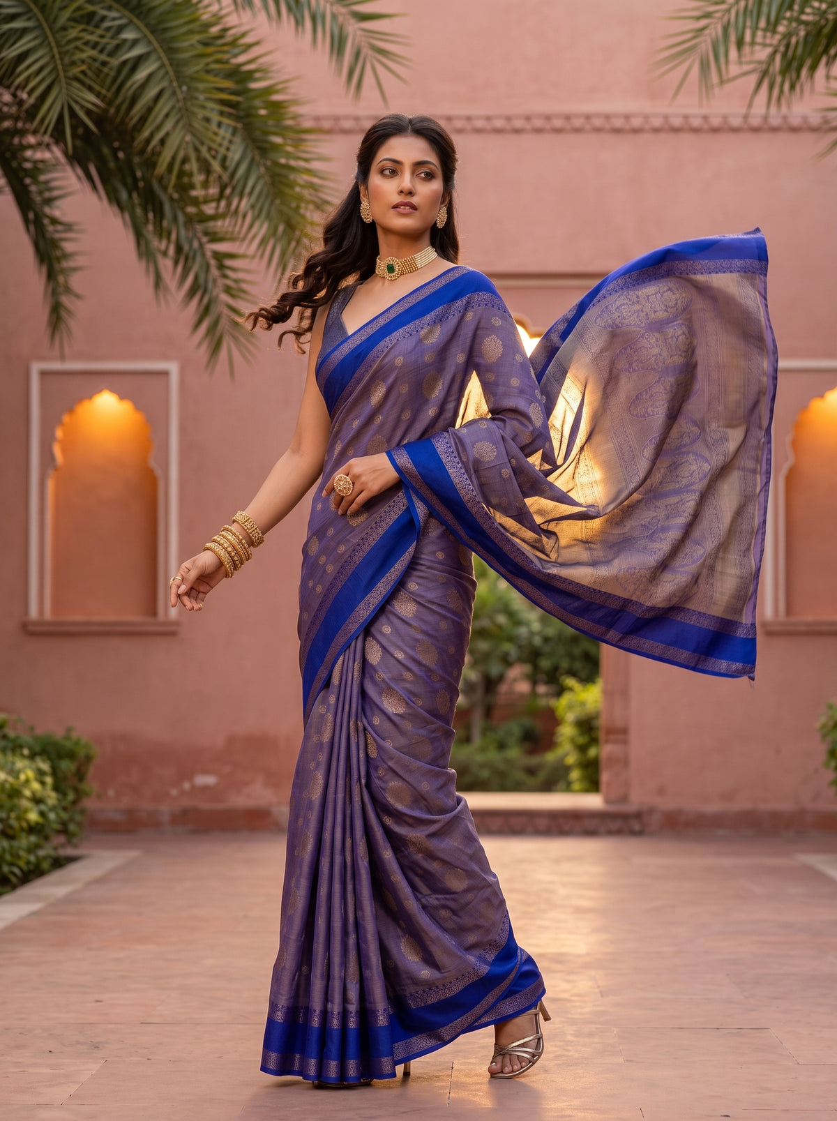 MIMOSA Royal Blue Banarasi Saree — pose 5 styling detail