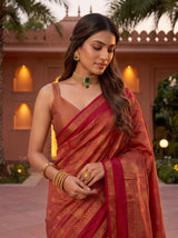 MIMOSA Red Banarasi Saree — pose 10 styling detail