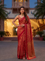 MIMOSA Red Banarasi Saree — pose 4 styling detail