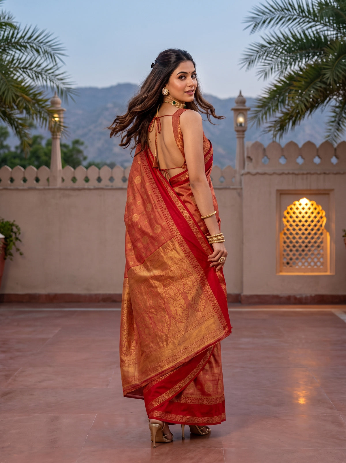 MIMOSA Red Banarasi Saree — pose 7 styling detail