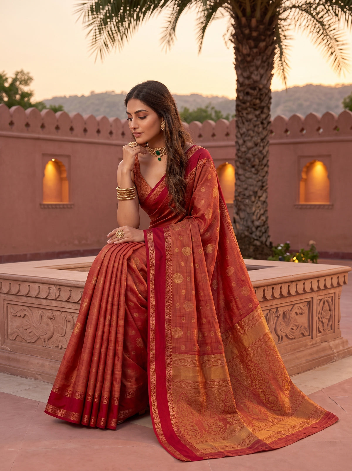MIMOSA Red Banarasi Saree — pose 8 styling detail