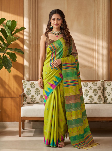 MIMOSA Liril Berhampuri Art Silk Saree — Model draped