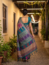MIMOSA Grey Berhampuri Art Silk Saree — Saree shot pallu and body
