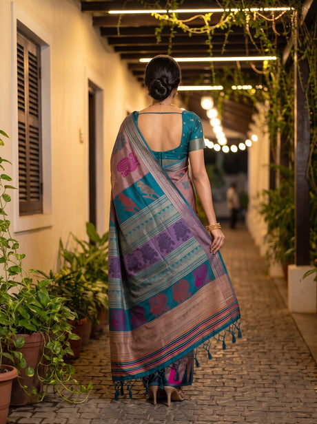 MIMOSA Grey Berhampuri Art Silk Saree — Saree shot pallu and body