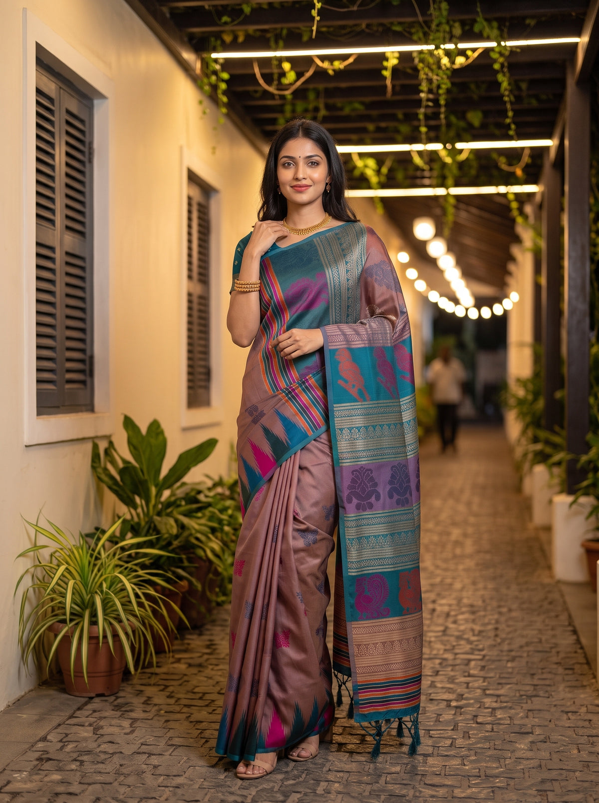 MIMOSA Grey Berhampuri Saree — pose 5 styling detail