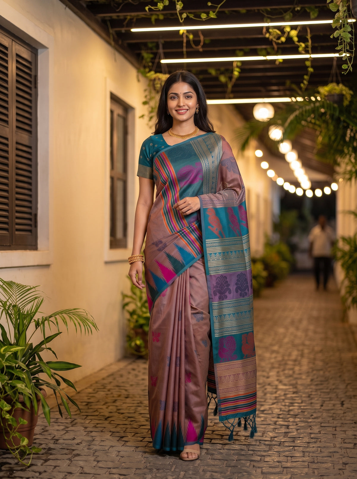 MIMOSA Grey Berhampuri Saree — pose 6 styling detail