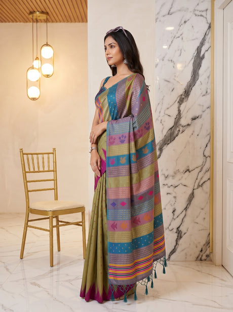 MIMOSA Grey Berhampuri Saree — pose 3 styling detail