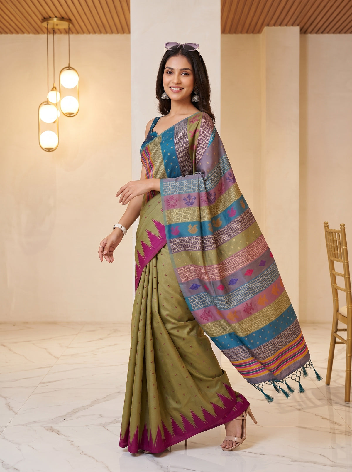 MIMOSA Grey Berhampuri Saree — pose 9 styling detail