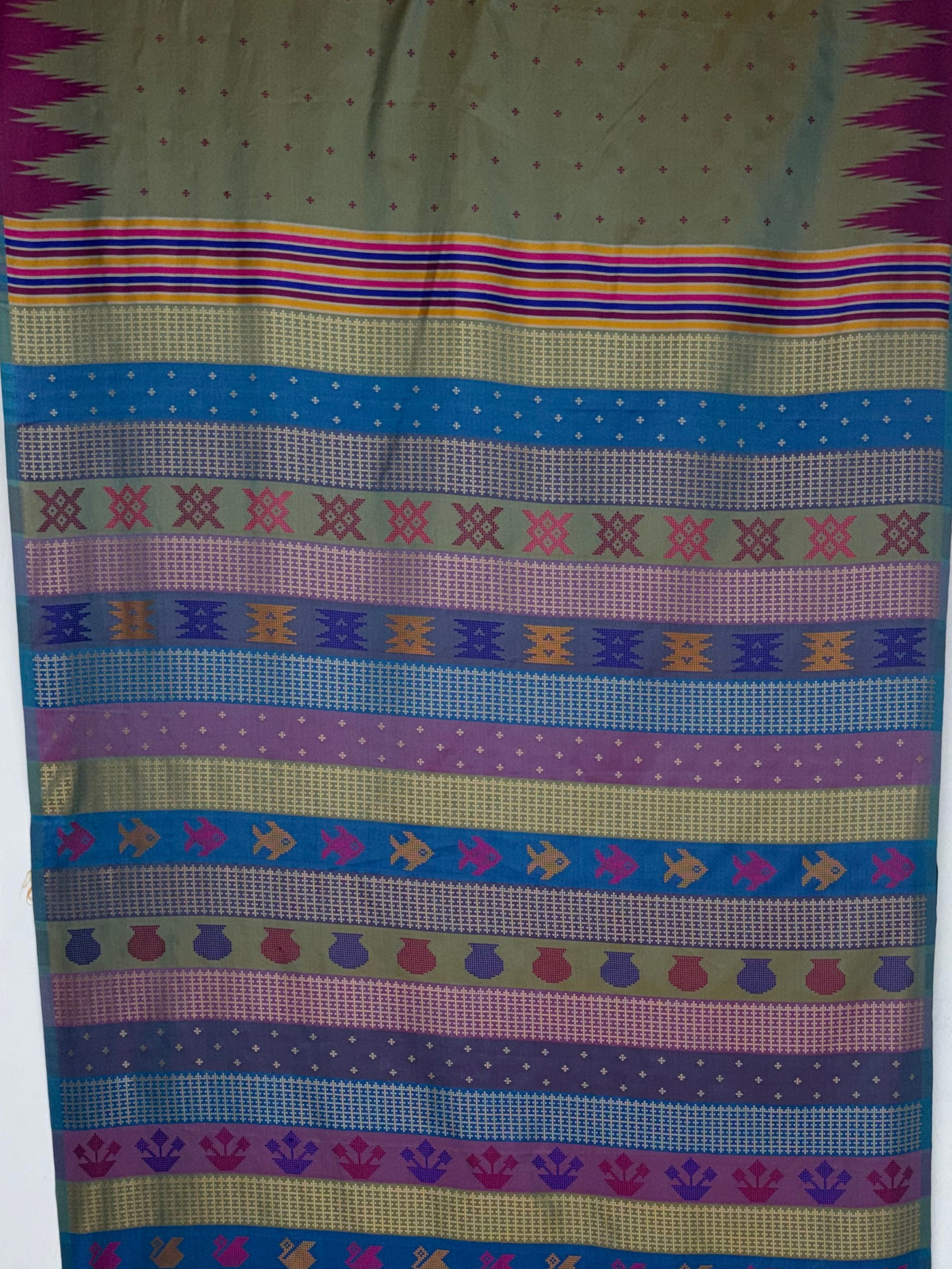 MIMOSA Grey Berhampuri Saree — pallu and zari work detail