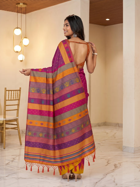 MIMOSA Rani Berhampuri Saree — pose 2 styling detail