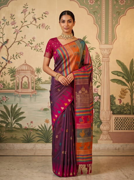 MIMOSA Brown Berhampuri Saree — front view on mannequin