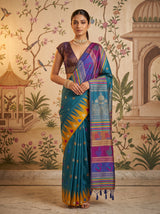 MIMOSA Royal Blue Berhampuri Saree — front view on mannequin