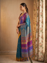 MIMOSA Royal Blue Berhampuri Saree — pose 3 styling detail