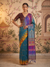 MIMOSA Royal Blue Berhampuri Saree — pose 4 styling detail