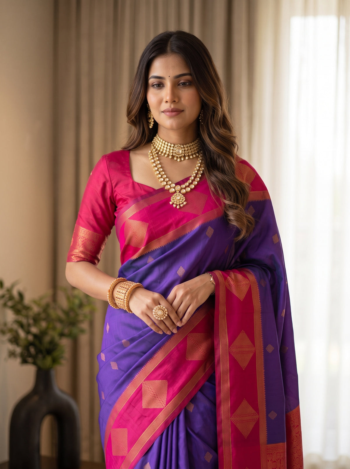MIMOSA Purple Kanjivaram Saree — pose 10 styling detail