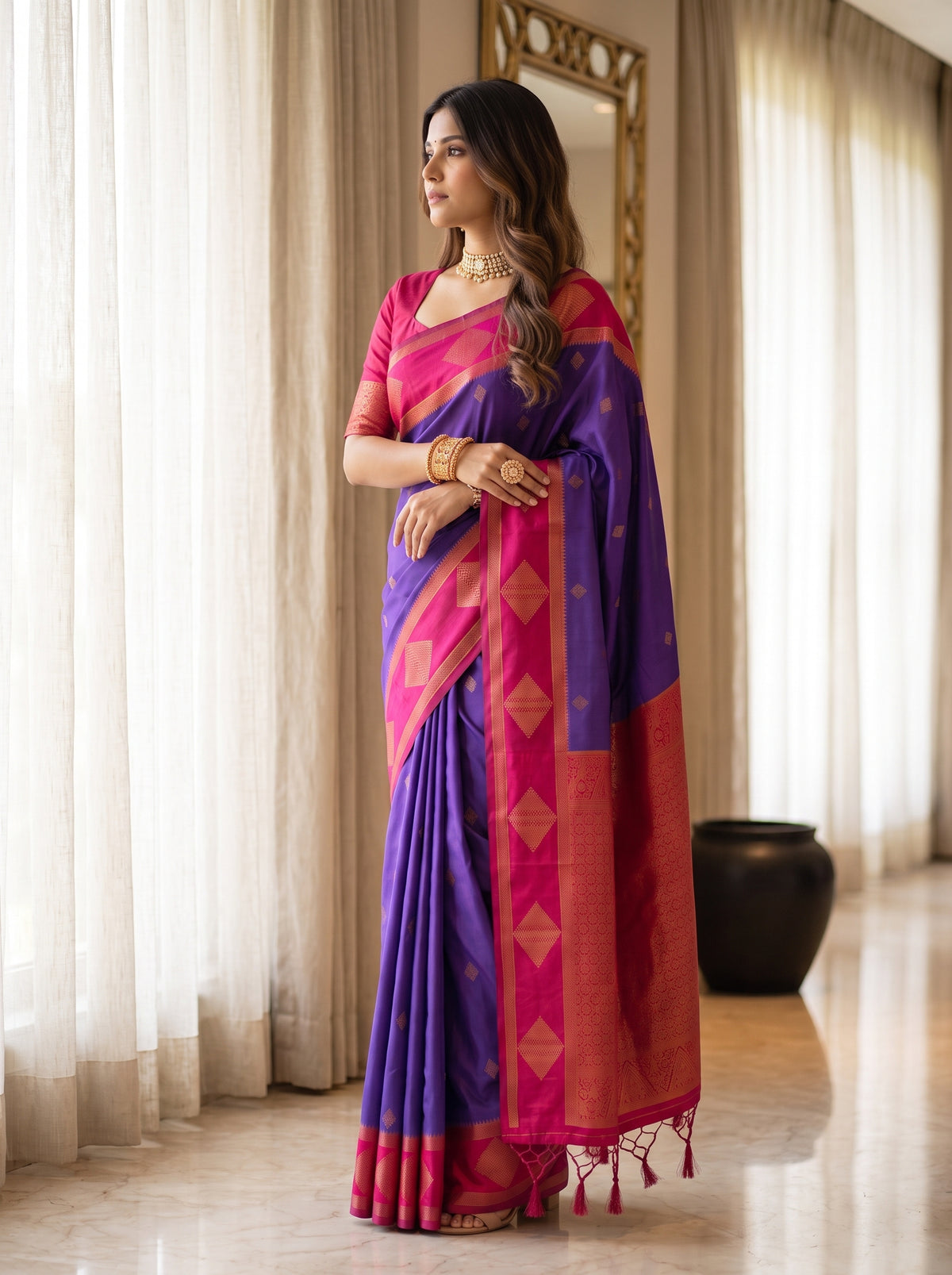 MIMOSA Purple Kanjivaram Saree — pose 3 styling detail