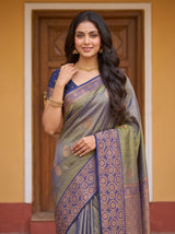 MIMOSA Grey Kanjivaram Saree — pose 10 styling detail