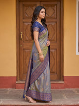 MIMOSA Grey Kanjivaram Saree — pose 3 styling detail