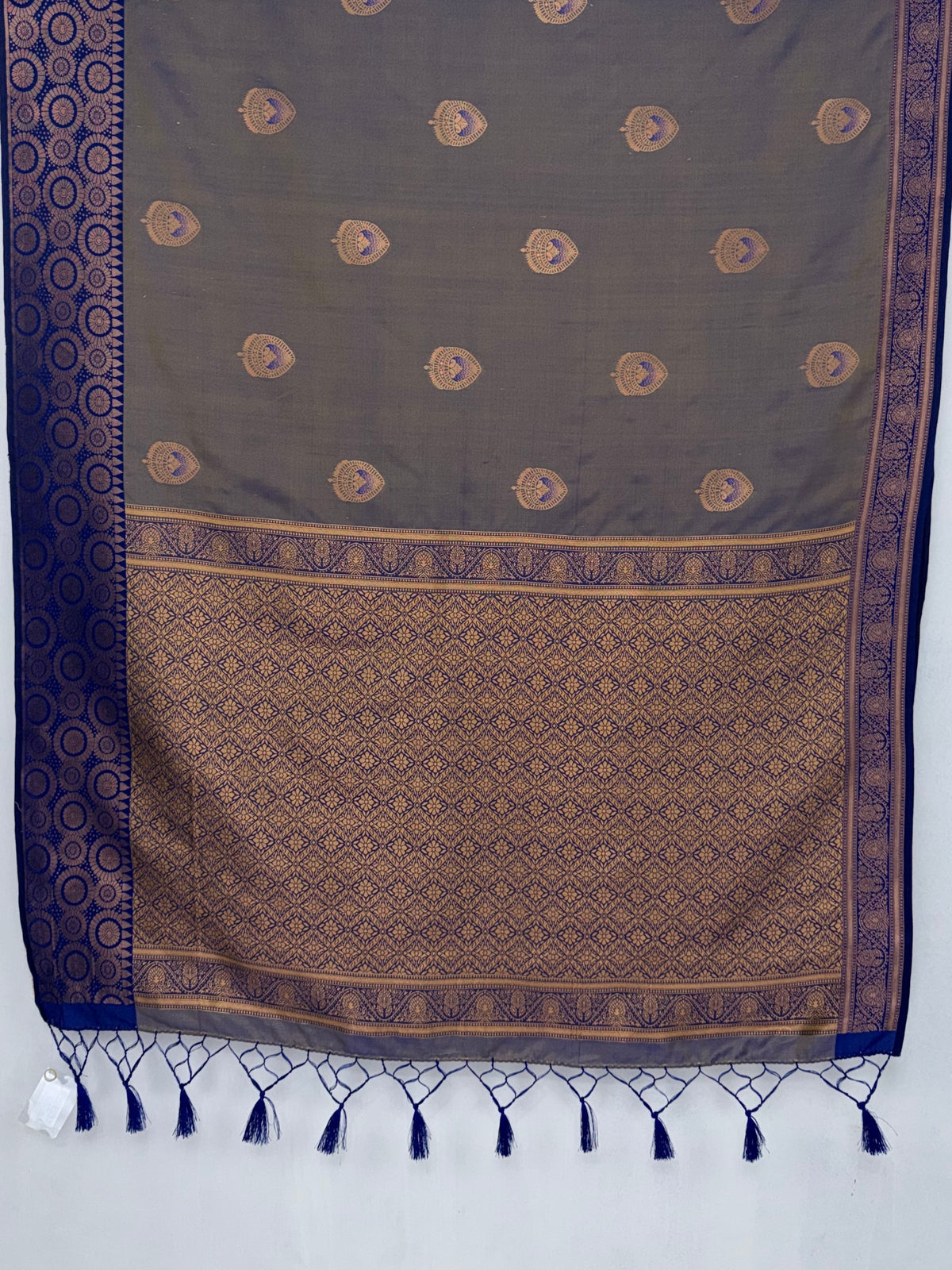 MIMOSA Grey Kanjivaram Saree — pallu and zari work detail
