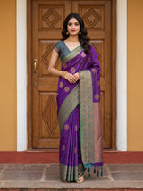 MIMOSA Purple Kanjivaram Saree — front view on mannequin