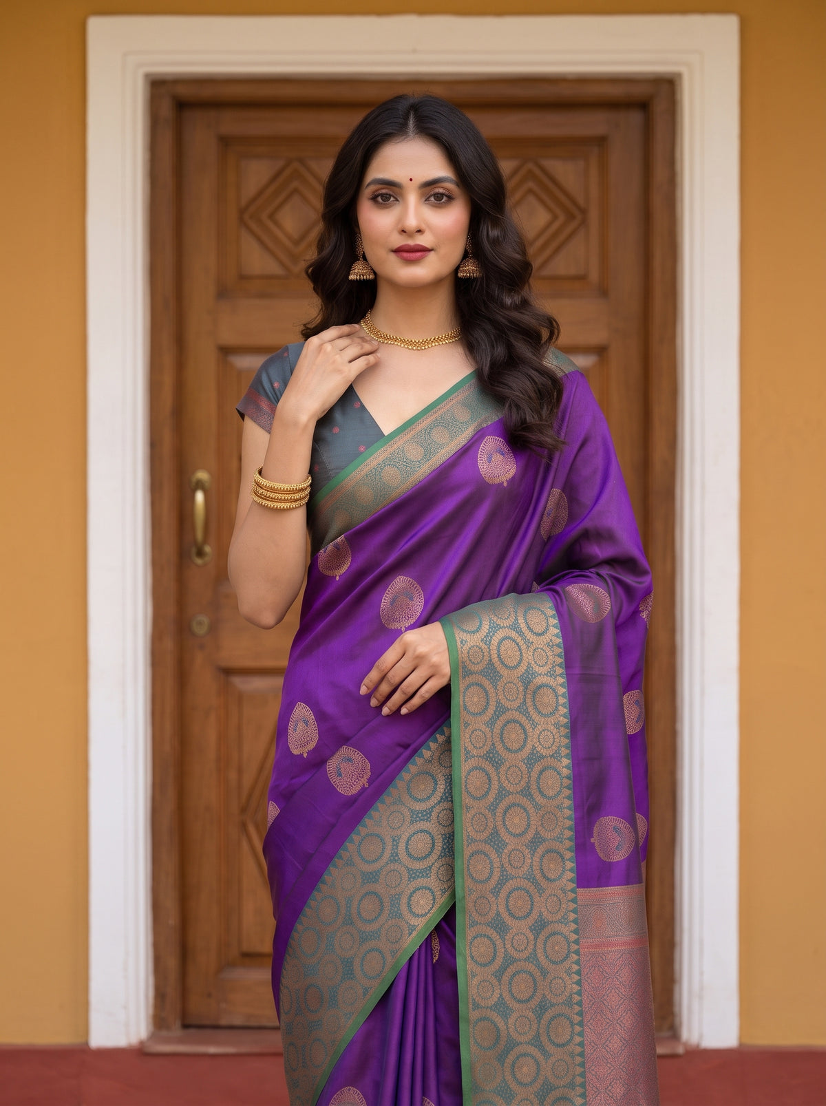 MIMOSA Purple Kanjivaram Saree — pose 10 styling detail
