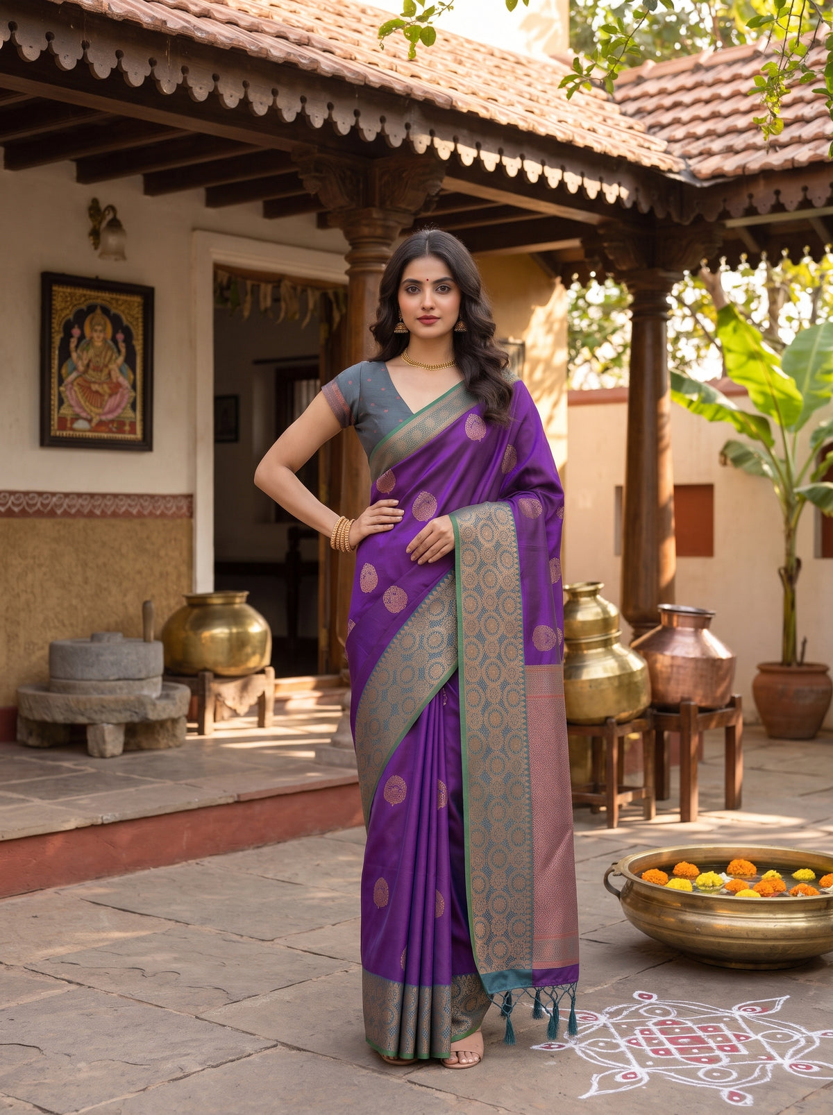 MIMOSA Purple Kanjivaram Saree — pose 4 styling detail