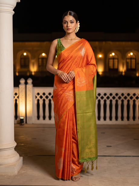 MIMOSA Gold Kanjivaram Art Silk Saree — Model lifestyle pose