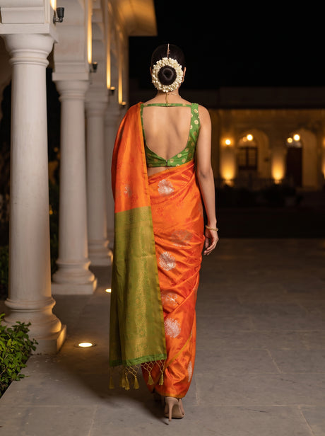 MIMOSA Gold Kanjivaram Art Silk Saree — Saree shot pallu and body