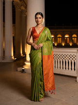 MIMOSA Green Kanjivaram Art Silk Saree — Model lifestyle pose