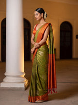 MIMOSA Green Kanjivaram Art Silk Saree — Saree shot pallu and body