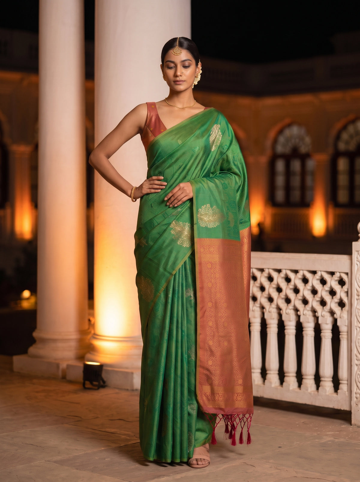 MIMOSA Rama Kanjivaram Art Silk Saree — pose 4 styling detail